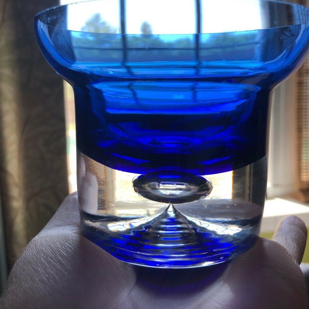 Block Stockholm Votive Candle Holder Cobalt Blue Crystal Glass Bubble 3-3/8"